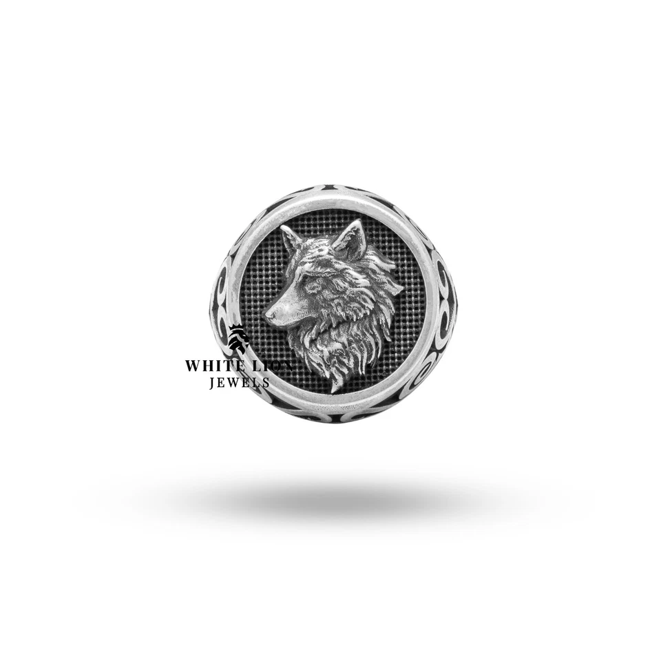 Anello In Argento Sterling 925 Per Uomo Con Design Di Lupo Biker Di Taglia 9.5 - Immagine 2 di 4