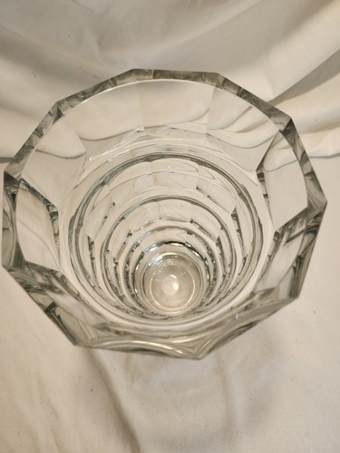 Vintage Josef Hoffmann Moser Large Clear Glass 10 Sided Vase 9 3/4" Tall - Picture 5 of 11