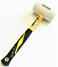 24oz TOLSEN PROFESSIONAL WHITE RUBBER HEAD MALLET HAMMER FIBERGLASS HANDLE 25177