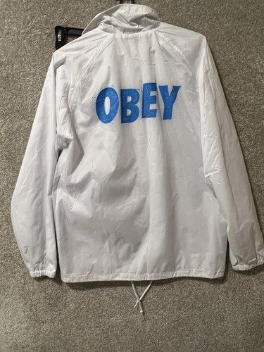 Obey Worldwide White Rain Jacket Medium Button Up Windbreaker NWT - Picture 9 of 12