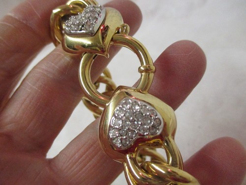 Vintage Joan Rivers gold tone Bracelet Hearts with Rhinestones - Picture 2 of 4