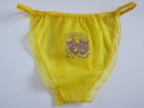 1 VINTAGE 80s Mardi Gras NWOT Silky Sheer & Lace String Bikini Panties OS - Picture 11 of 11