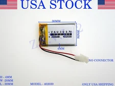 3.7V 200 mAh 402030Lithium Polymer LiPo Rechargeable Battery (USA STOCK)