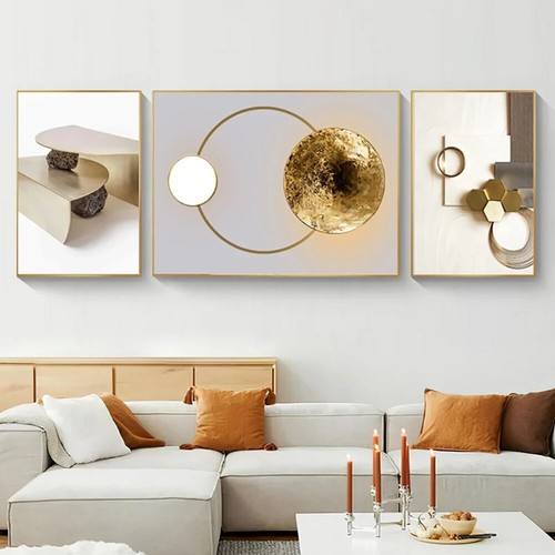 3 Pieces Modern Geometric Abstract Wall Decor Set Canvas Print with Frame Living - Picture 3 of 10