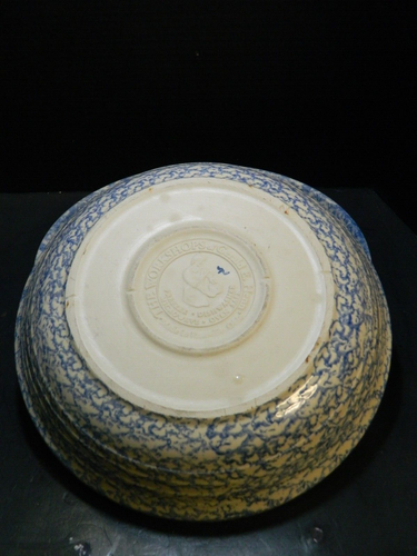 Vintage Workshops Of Gerald & Henn (2) Large Blue Spongeware Bowls 3"x13.25" Ex - Picture 6 of 9