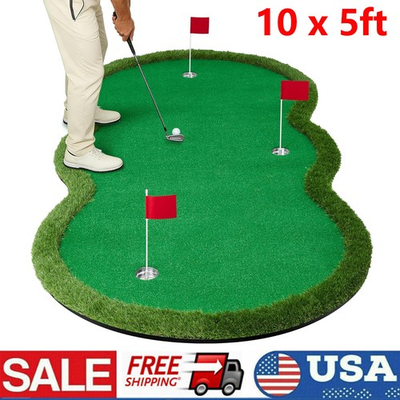 #ad 10x5FT Golf Putting Green Mat with 3 Metal Cups amp; FlagsDual Turf IndoorOutdoor $179.54