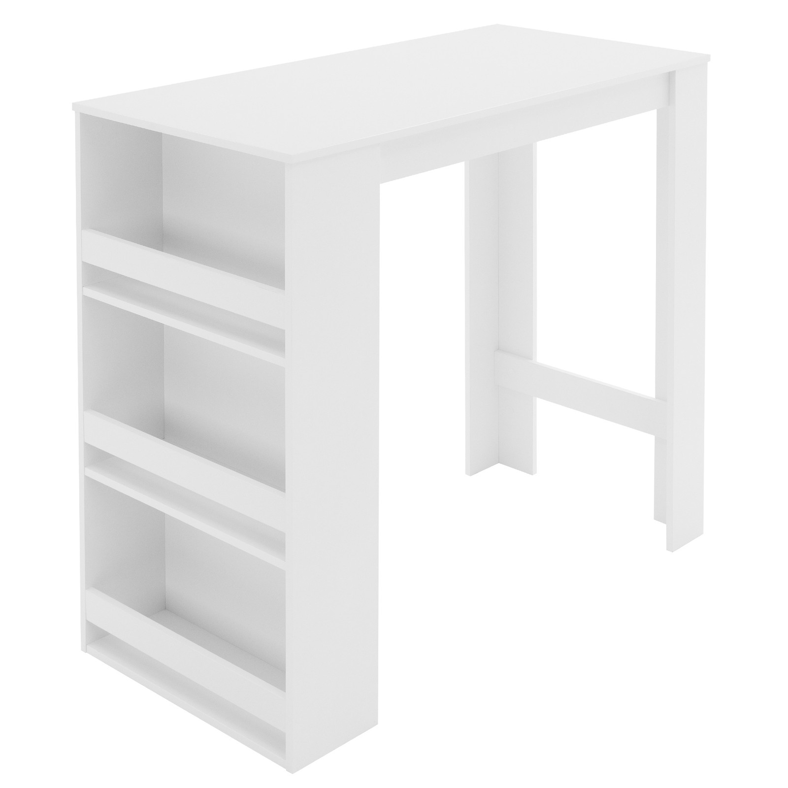 Mesa de bar con 3 compartimentos laterales madera MDF tabla blanca para comedor
