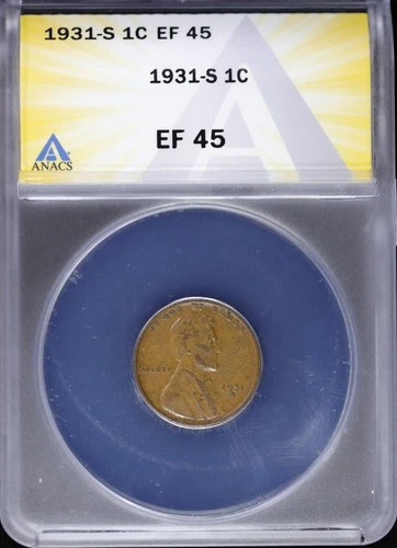 1931 S 1c Lincoln Wheat Cent ANACS EF 45 (XF, Extra Fine) San Francisco