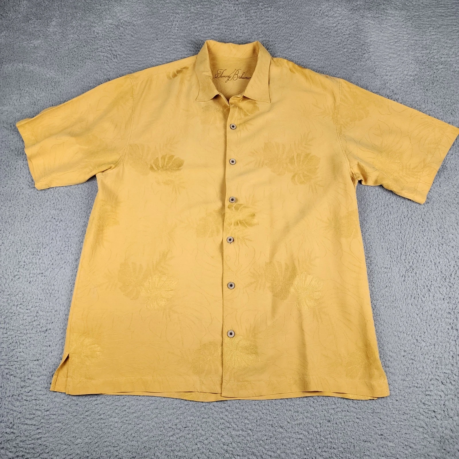 Tommy Bahama Shirt Mens Large Orange Palm Floral Silk Short Sleeve Camp Collar