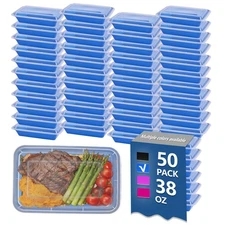 50 PC 38 oz Meal Prep Food Storage Containers with Lids BPA Free Dishwasher Safe