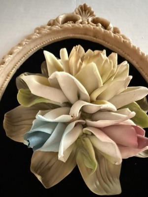 Framed Porcelain Flower Figurines Set 3D Effect Multicolor Floral Wall Art