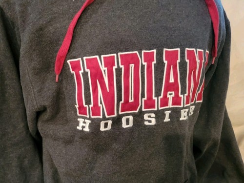 Felpa con cappuccio vintage Indiana Hoosiers uomo grande foderata grigia NCAA basket calcio - Foto 6 di 9