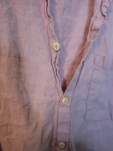 FLAX Size Medium Pink 100% Linen Short Sleeve Button Down Shirt Top - Picture 4 of 5