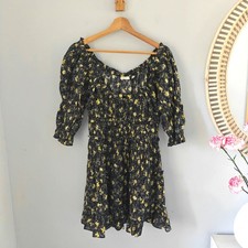 DOEN Ismene Shirred Floral-Print Organic Cotton-Blend Voile Mini Dress Black L