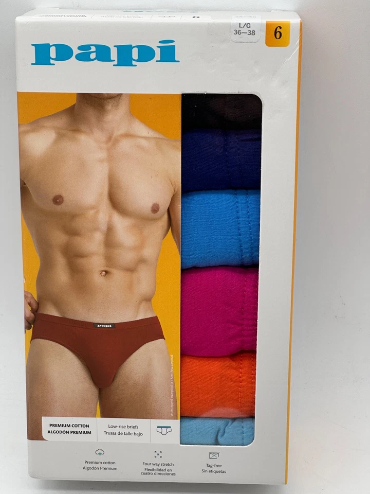 NUEVO PAQUETE DE 6 CALZONCILLOS DE TIRO BAJO PAPI PARA HOMBRE TACTO SUAVE SIN ETIQUETAS 4 VÍAS ELÁSTICOS GRANDES Foto 4 de 4