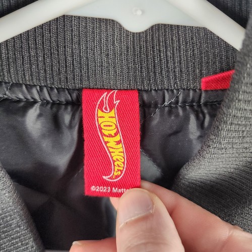 PacSun Hot Wheels Racing Women’s Small Gray Red Flame Bomber Jacket Embroidered - Picture 5 of 9