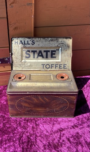 Antique Hall's State Toffee Tin Box / Stationery Inkwell Holder,1920s Art Deco