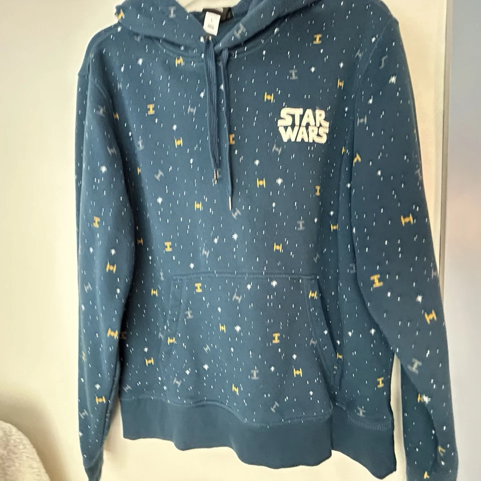 Star Wars All Over Graphic Print Dark Blue Stars & Ships Unisex Hoodie Large - Image 4 of 4