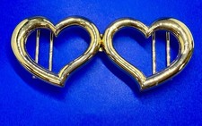 Dual Hearts - TD Signed Interlocking Two Piece Vintage Gold Tone Belt Buckle