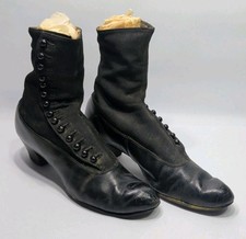Victorian Edwardian Medium Button Up Black Leather Wool Shoes Halloween Witch
