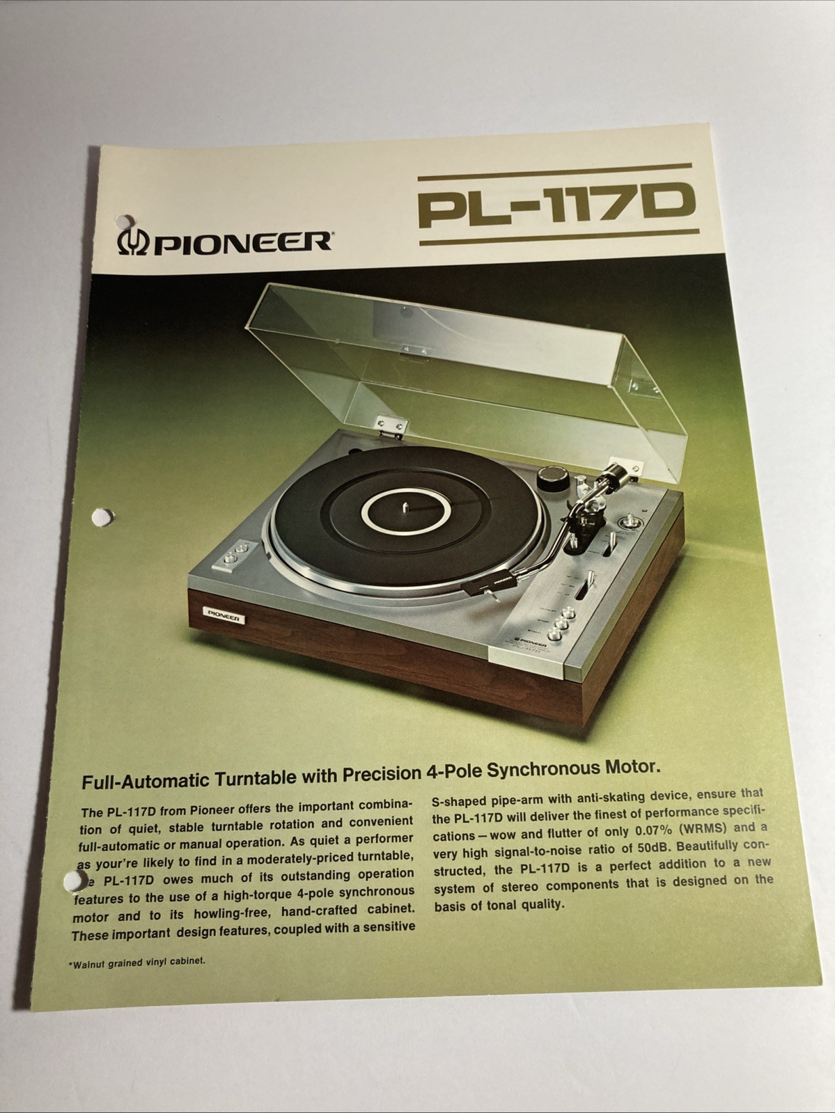 Sansui PL-117D Turntable 1975 Vintage Record Player Brochure Original