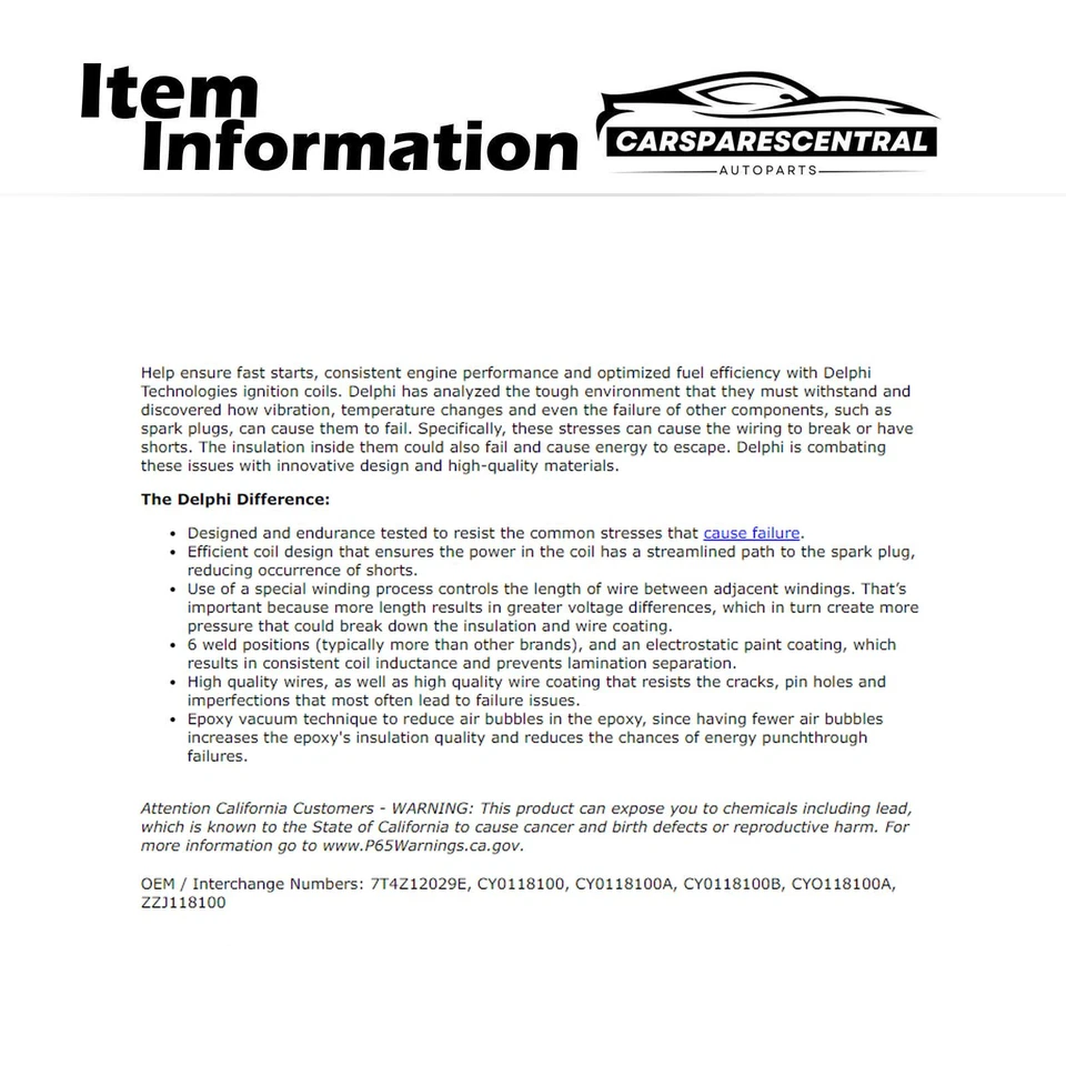 6x Bobina de encendido para Ford Flex 2009-2017 Ford Taurus 2008-2017 Foto 4 de 4