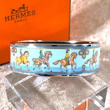 Vintage Hermes Bangle Bracelet Enamel Blue Ho...