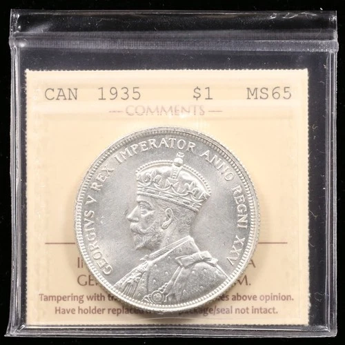 1935 $1 ICCS MS65 Canada Silver Dollar  - Canada's First Silver GEM