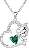 Halskette Damen Silber 925 Geburtsstein Schmetterling Herz Schmuck Geschenk Mama