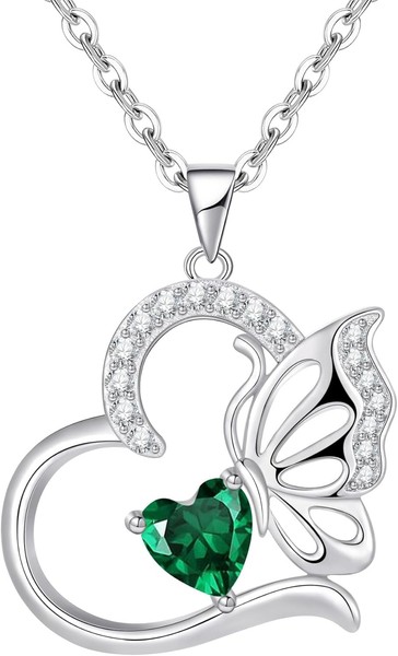 Halskette Damen Silber 925 Geburtsstein Schmetterling Herz Schmuck Geschenk Mama-image
