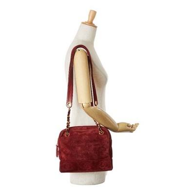 Chanel Triple Coco Mark Chain Shoulder Strap Tote Bag Wine Red