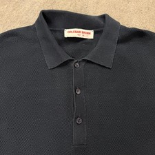 Orelbar Brown Polo Shirt Men M Blue Navy Dark Wash Knitted  Ribbed Hem