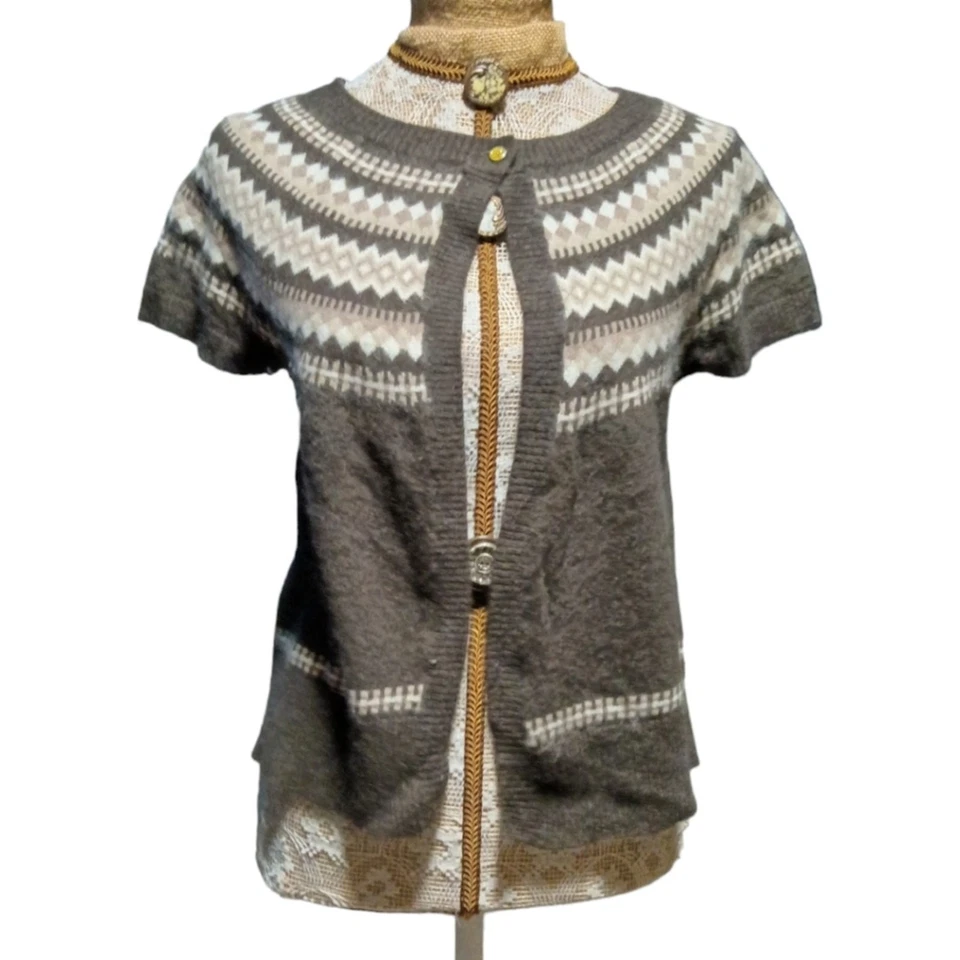 Cárdigan preppy de lana de cordero A. Giannetti Fair Isle Foto 2 de 4