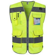 TCCFCCT Hi Vis Vest 9 Pockets High Visibility Reflective Safety Vest for Men ...