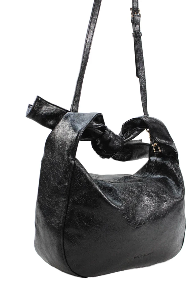 Melie Bianco Womens Leather Gold Tone Twist Handle Shoulder Handbag Black - Image 3 of 4