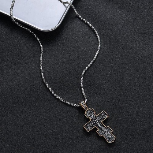 Jesus Crucifix Pendant Orthodox Christian Necklace with Chain Byzantine Cross - Bild 7 von 38