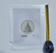 Christmas Tree Needlepoint Canvas 3.75" Circle - Bag Tag or Christmas Ornament