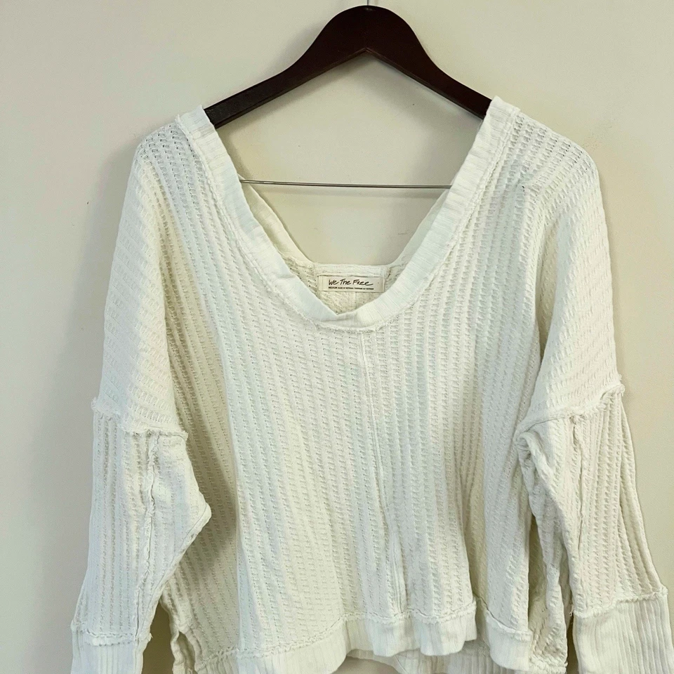 Free People Nuevo Top Térmico Mágico Texturizado Deshilachado Detalles Talla Mediana Blanco Foto 4 de 4