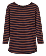 Next Striped Longline Long Sleeved T-Shirt Dress UK 12 Navy Brown Metallic