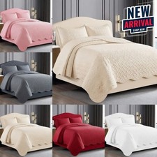 3 Piece Quilted Bedspread Set Embossed Bed Throw for Single Double & King Siz