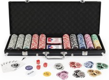 display4top Texas Holdem Poker Set with 500 Chips, Aluminum Case, Cards & Button