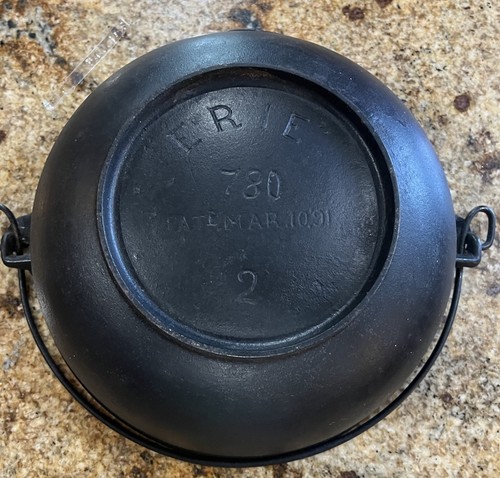Vintage Erie 780 #2 Gusseisen Scotch Bowl Yankee Bohnentopf mit Ring & Ballen - Bild 1 von 10
