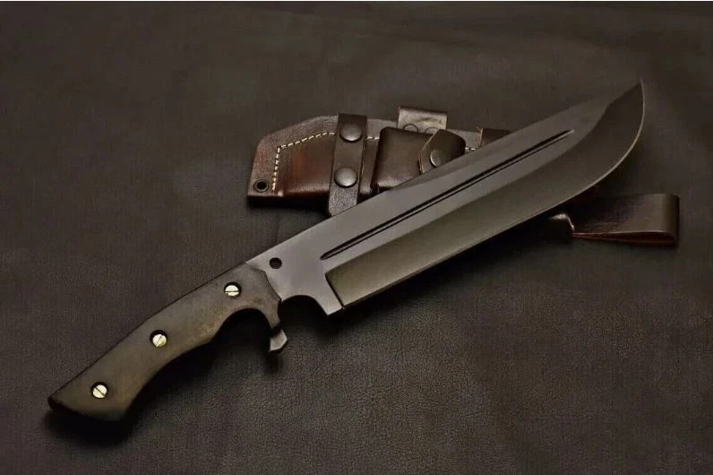 CUSTOM HANDMADE CARBON STEEL FULL TANG HUNTING CAMPING BOWIE KNIFE MICARTA HANDL