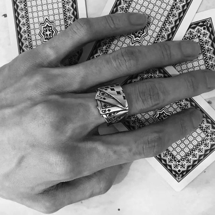 Anillo de casino de póker de la suerte de motociclista para hombre joyería de acero inoxidable talla 7-15 Foto 2 de 4