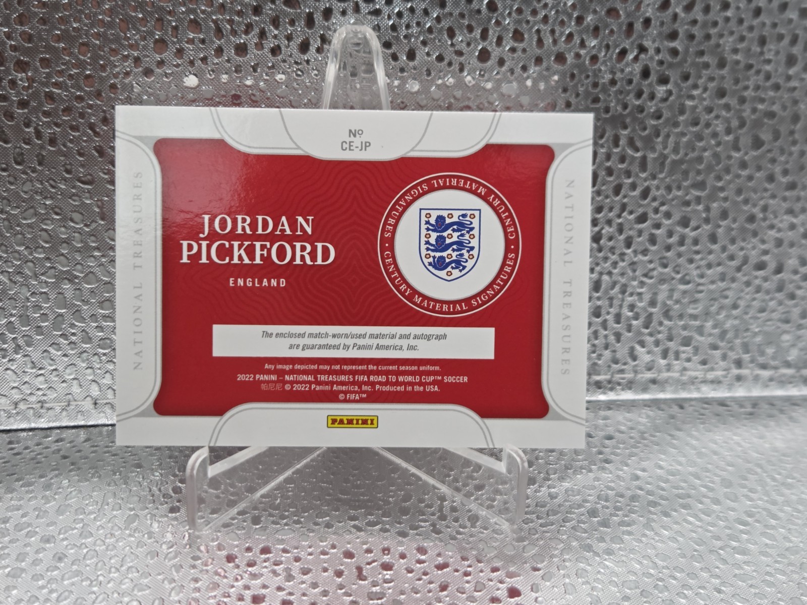 2022 Panini National Treasures FIFA World Cup Jordan Pickford Patch Auto Red /10 view 3