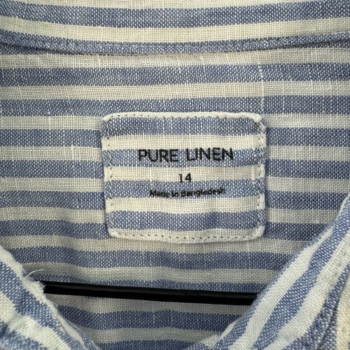 M&S Linen Shirt Women Size UK 14 Blue & White Striped Long Sleeve Top Button Up - Picture 4 of 12