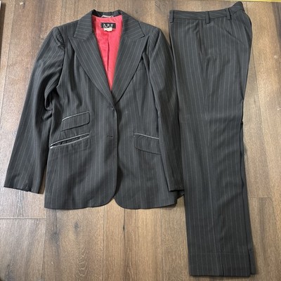 Women s ABS By Allen Schwartz Suit Blazer Pants 2-Pcs Black Striped