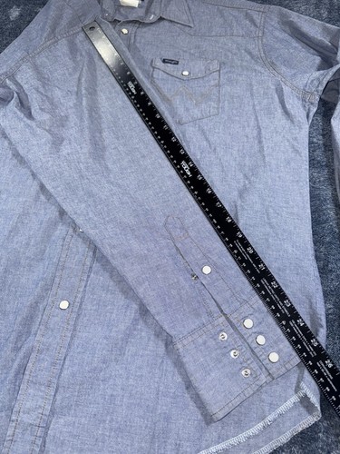 Wrangler Camicia Uomo XL Denim Perla Snap Blu Manica Lunga Western Cowboy Vintage - Foto 6 di 13