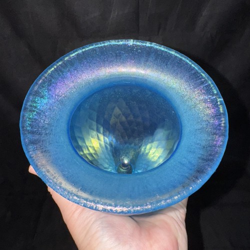 Vtg Vintage Fenton Stretch Glass Vase Diamond Optic Footed Blue Opalescent - Picture 15 of 16
