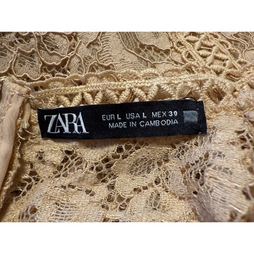 Zara Lace Embrodery Long Sleeve Top Mock Neck Beige L coquettish 79-68 - Picture 7 of 15